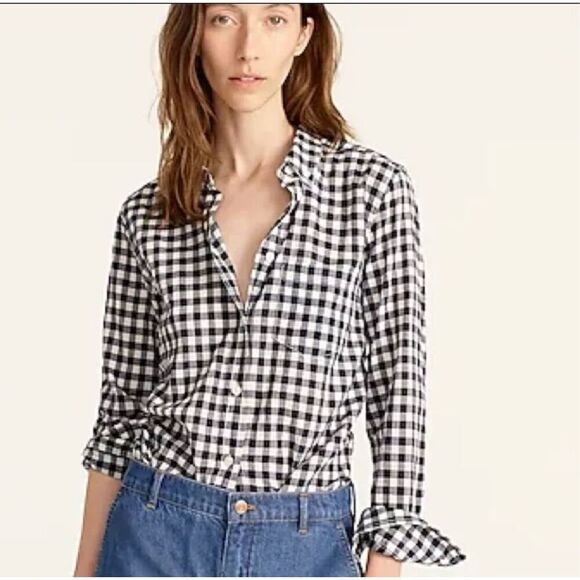 J Crew Black and White Plaid Button Front Top Size  Small New - Picture 1 of 4